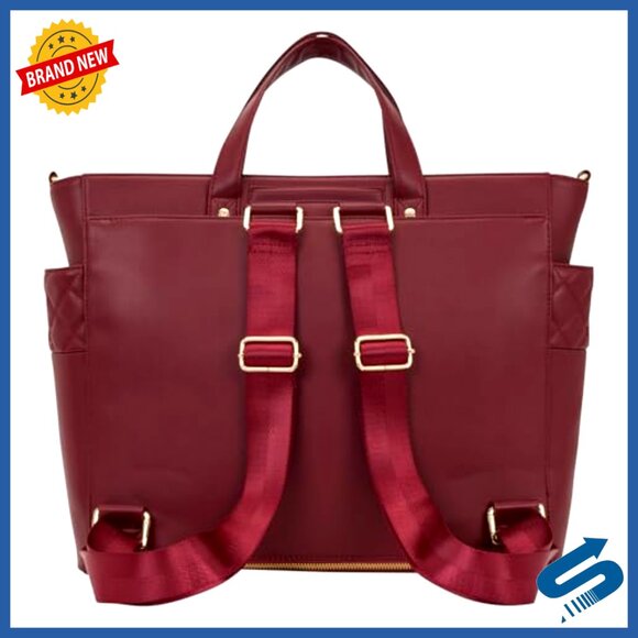 Convertible Backpack Tote Crossbody Bag Faux Leather Customizable Pins main image 4